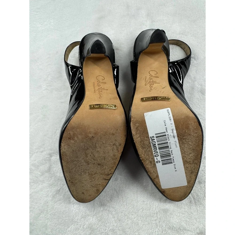 Cole Haan Slingback Pumps Women's 6‎ Black Patent Leather Ankle Strap High Heel